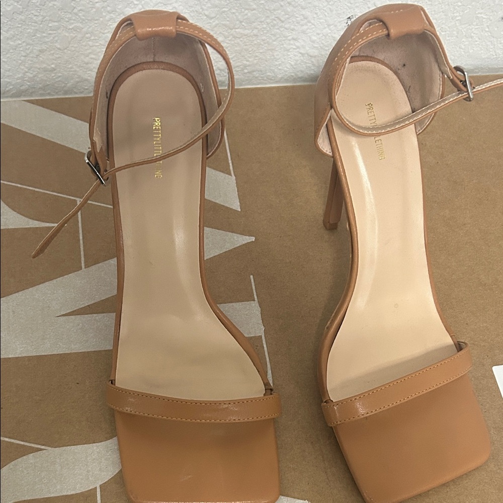 PrettyLittleThing Camel Ankle Strap Heels